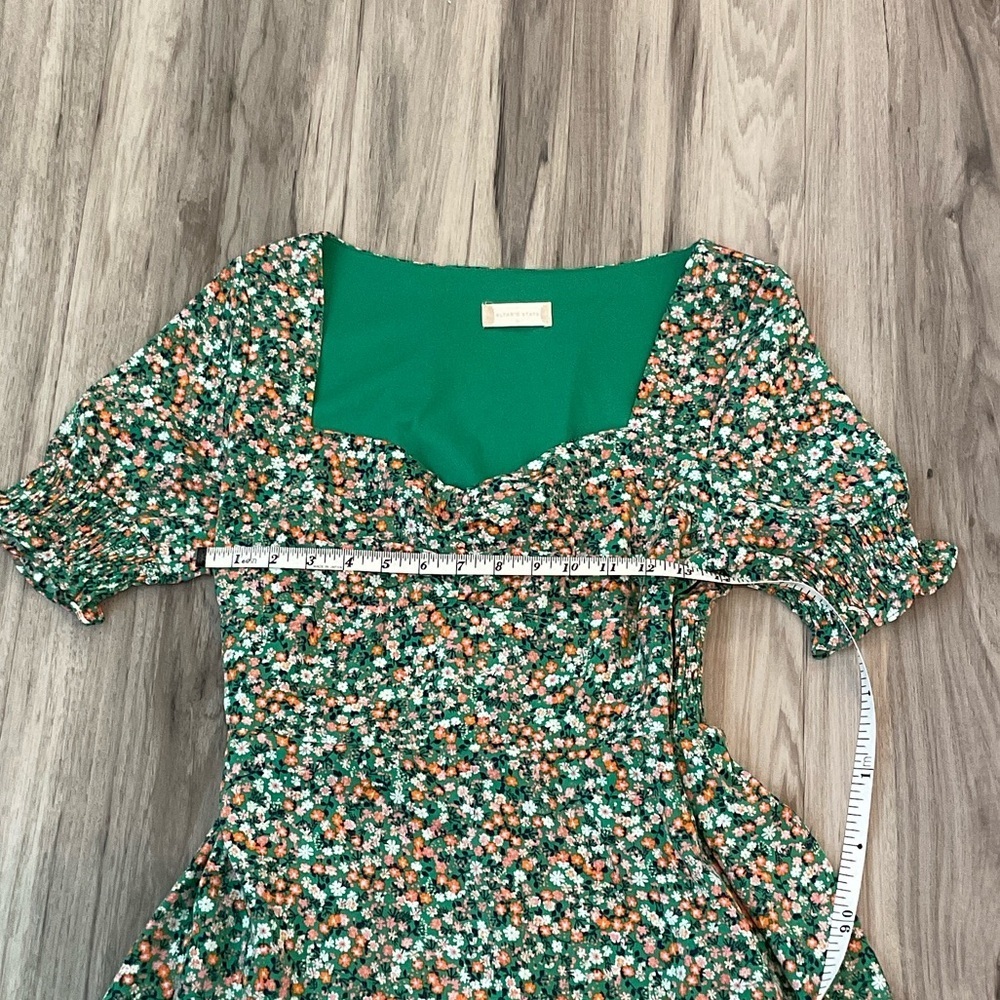Vintage Altar'd State Green Floral Mini Dress w/ smocking Size L - Picture 6 of 9